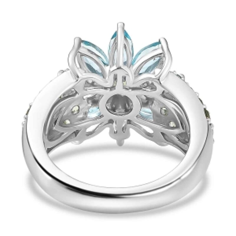 Betroka Blue Apatite and Natural Green Apatite 3.83 ctw Ring in Rhodium Over Sterling Silver (Size 11.5)