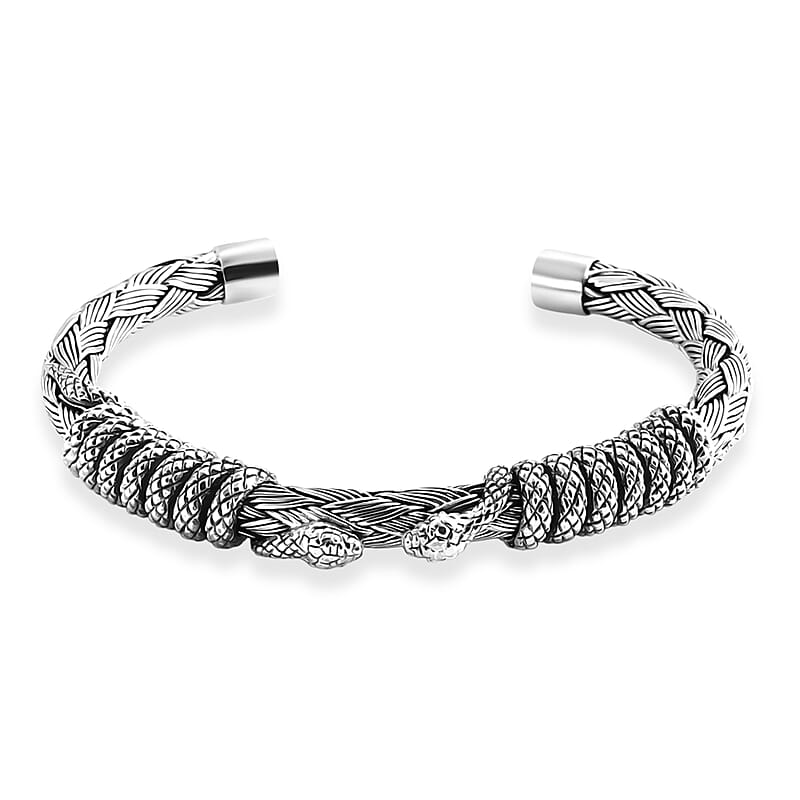 D'Joy Bali Legacy Snake Cuff Bracelet in Sterling Silver (7.25 In) 41.40 Grams