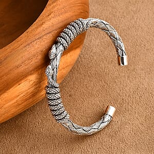 D'Joy Bali Legacy Snake Cuff Bracelet in Sterling Silver (7.25 In) 41.40 Grams