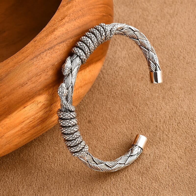 D'Joy Bali Legacy Snake Cuff Bracelet in Sterling Silver (7.25 In) 41.40 Grams