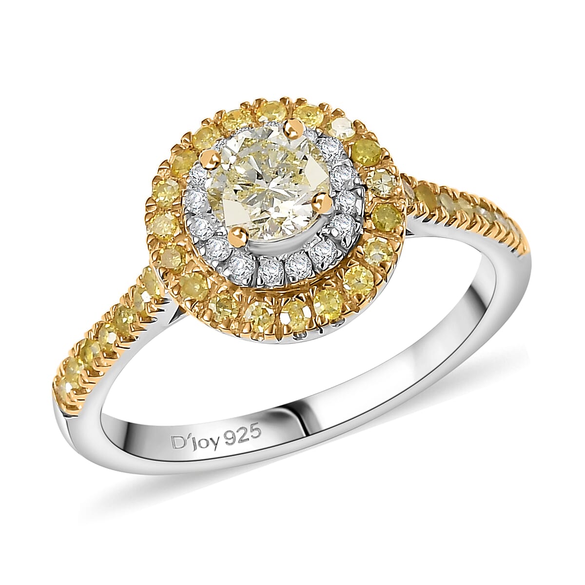 D'Joy Natural Yellow and White Diamond I2-I3 1.20 ctw Golden Twilight Ring in Rhodium Over Sterling Silver (Size 10.0) image number 0