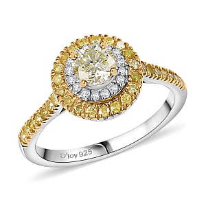 D'Joy Natural Yellow and White Diamond I2-I3 1.20 ctw Golden Twilight Ring in Rhodium Over Sterling Silver (Size 10.0)