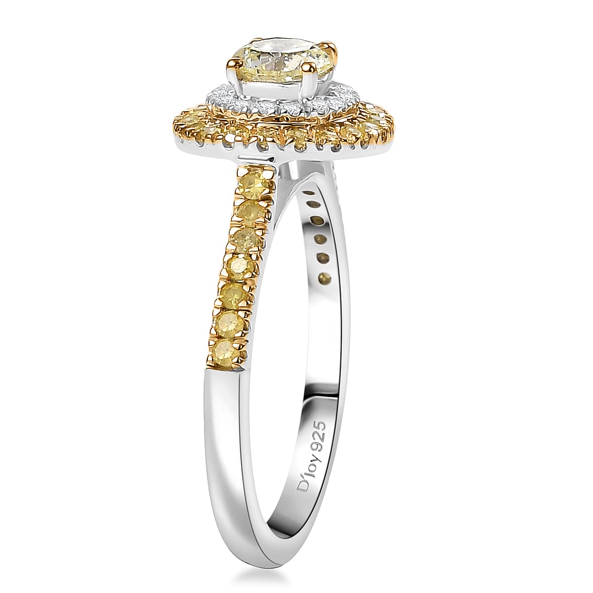 D'Joy Natural Yellow and White Diamond I2-I3 1.20 ctw Golden Twilight Ring in Rhodium Over Sterling Silver (Size 10.0) image number 3