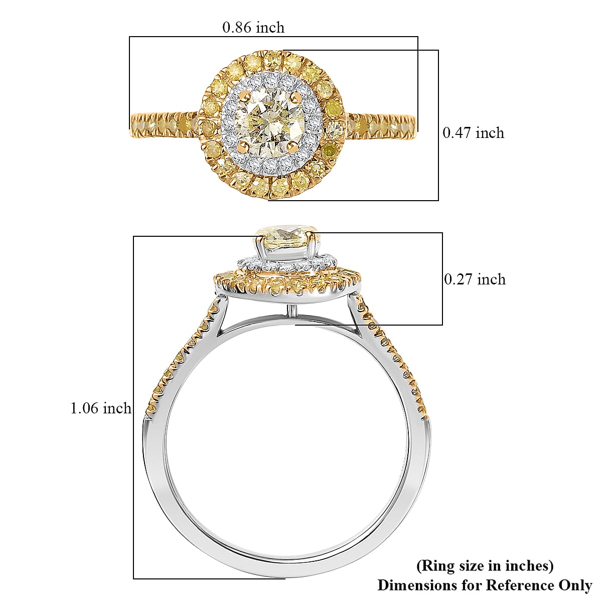 D'Joy Natural Yellow and White Diamond I2-I3 1.20 ctw Golden Twilight Ring in Rhodium Over Sterling Silver (Size 10.0)