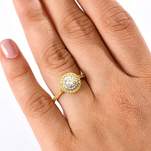 D'Joy Natural Yellow and White Diamond I2-I3 1.20 ctw Golden Twilight Ring in Rhodium Over Sterling Silver (Size 9.0)