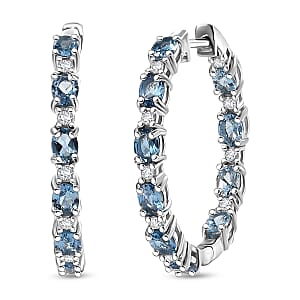 D'Joy Santa Maria Aquamarine and Moissanite 3.35 ctw Blue Legacy Earrings in Rhodium Over Sterling Silver