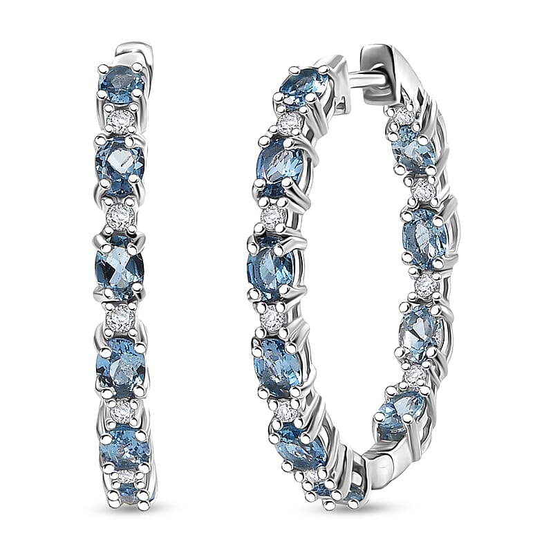 D'Joy Santa Maria Aquamarine and Moissanite 3.35 ctw Blue Legacy Earrings in Rhodium Over Sterling Silver