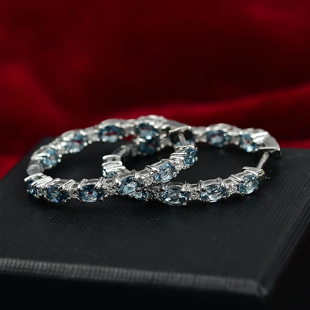 D'Joy Santa Maria Aquamarine and Moissanite 3.35 ctw Blue Legacy Earrings in Rhodium Over Sterling Silver image number 1