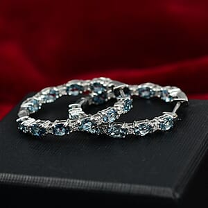 D'Joy Santa Maria Aquamarine and Moissanite 3.35 ctw Blue Legacy Earrings in Rhodium Over Sterling Silver