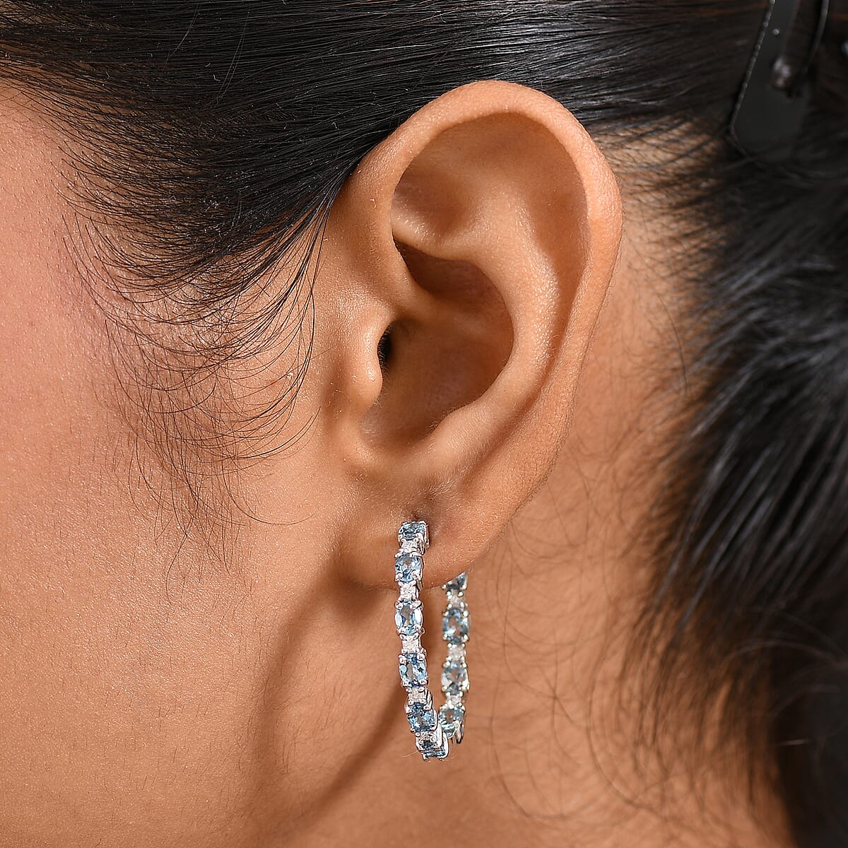 D'Joy Santa Maria Aquamarine and Moissanite 3.35 ctw Blue Legacy Earrings in Rhodium Over Sterling Silver image number 2