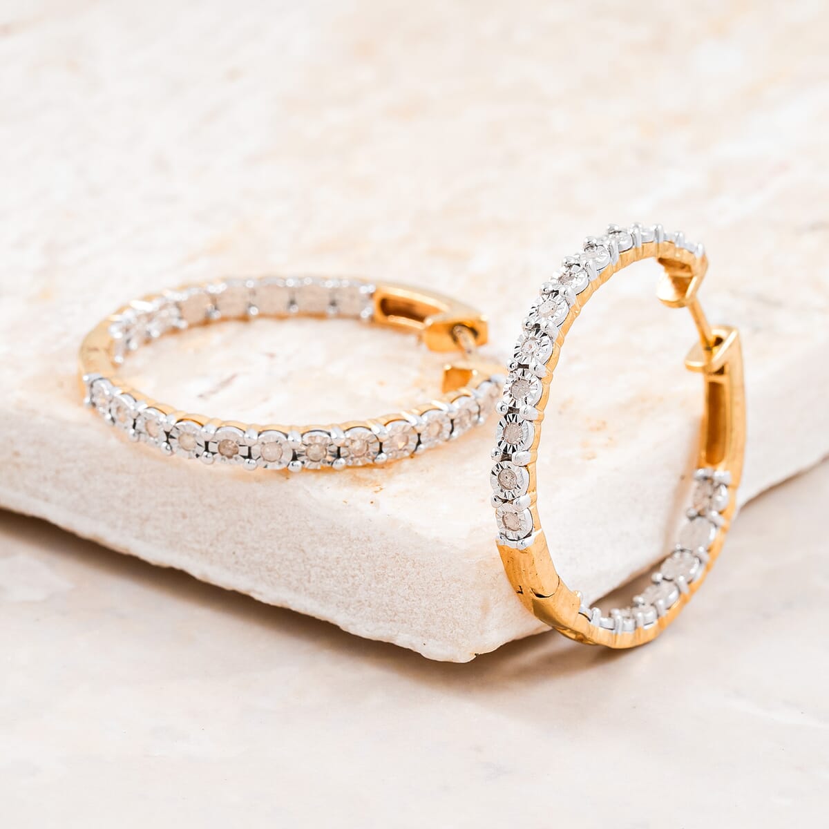 Diamond (I2) Earrings in 14K YG Over Sterling Silver 0.25 ctw image number 1