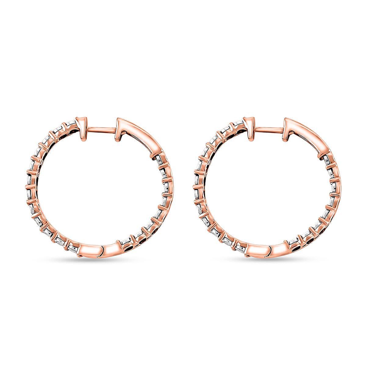 Diamond (I2) 0.25 ctw Hoop Earrings in 14K Rose Gold Over Sterling Silver image number 3