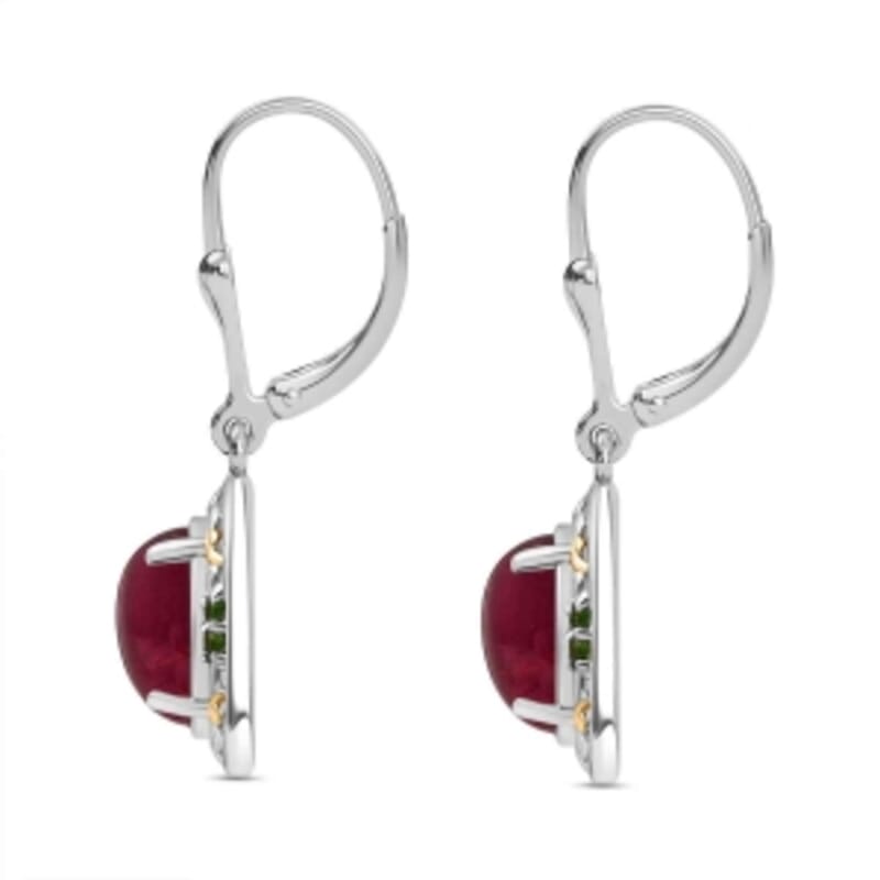 African Ruby and Chrome Diopside Lever Back 6.04 ctw Earrings in Rhodium Over Sterling Silver