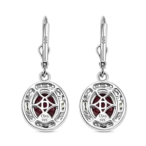 African Ruby and Chrome Diopside Lever Back 6.04 ctw Earrings in Rhodium Over Sterling Silver