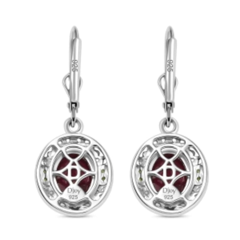 African Ruby and Chrome Diopside Lever Back 6.04 ctw Earrings in Rhodium Over Sterling Silver