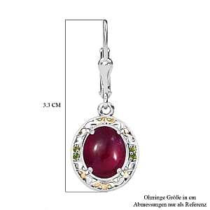 African Ruby and Chrome Diopside Lever Back 6.04 ctw Earrings in Rhodium Over Sterling Silver