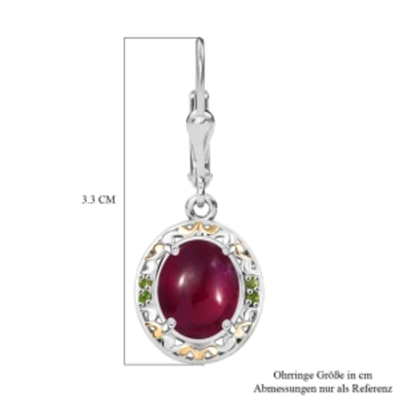 African Ruby and Chrome Diopside Lever Back 6.04 ctw Earrings in Rhodium Over Sterling Silver