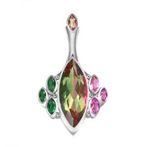 Sajen Silver Celestial Bi-Color Watermelon Doublet Quartz and Multi Gemstone 14.50 ctw Pendant without Chain in Rhodium Over Sterling Silver