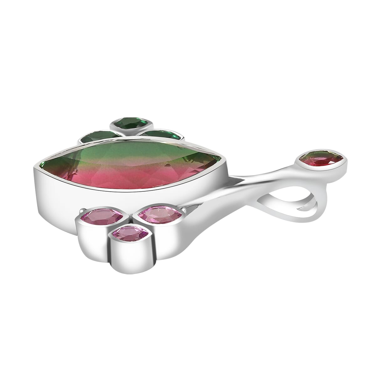 Sajen Silver Celestial Bi-Color Watermelon Doublet Quartz and Multi Gemstone 14.50 ctw Pendant without Chain in Rhodium Over Sterling Silver image number 3