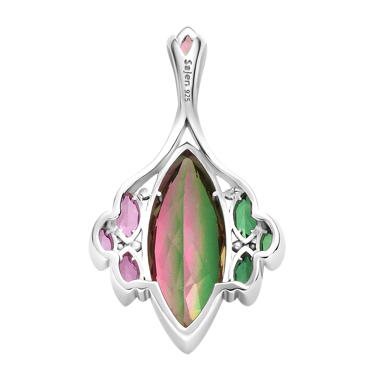 Sajen Silver Celestial Bi-Color Watermelon Doublet Quartz and Multi Gemstone 14.50 ctw Pendant without Chain in Rhodium Over Sterling Silver image number 4