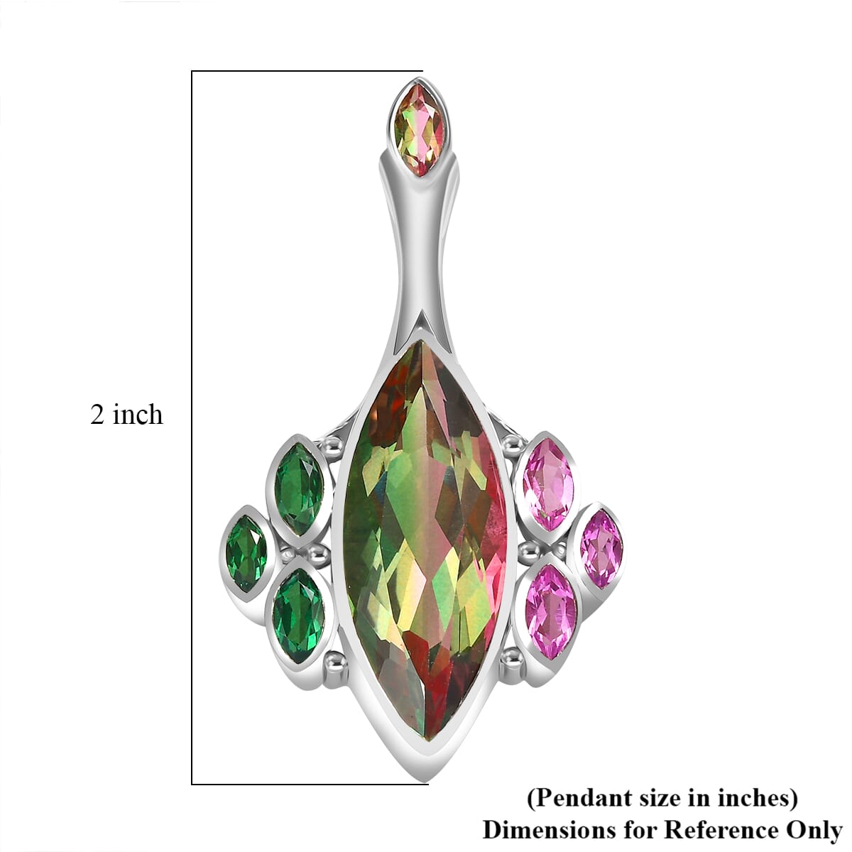 Sajen Silver Celestial Bi-Color Watermelon Doublet Quartz and Multi Gemstone 14.50 ctw Pendant without Chain in Rhodium Over Sterling Silver image number 5