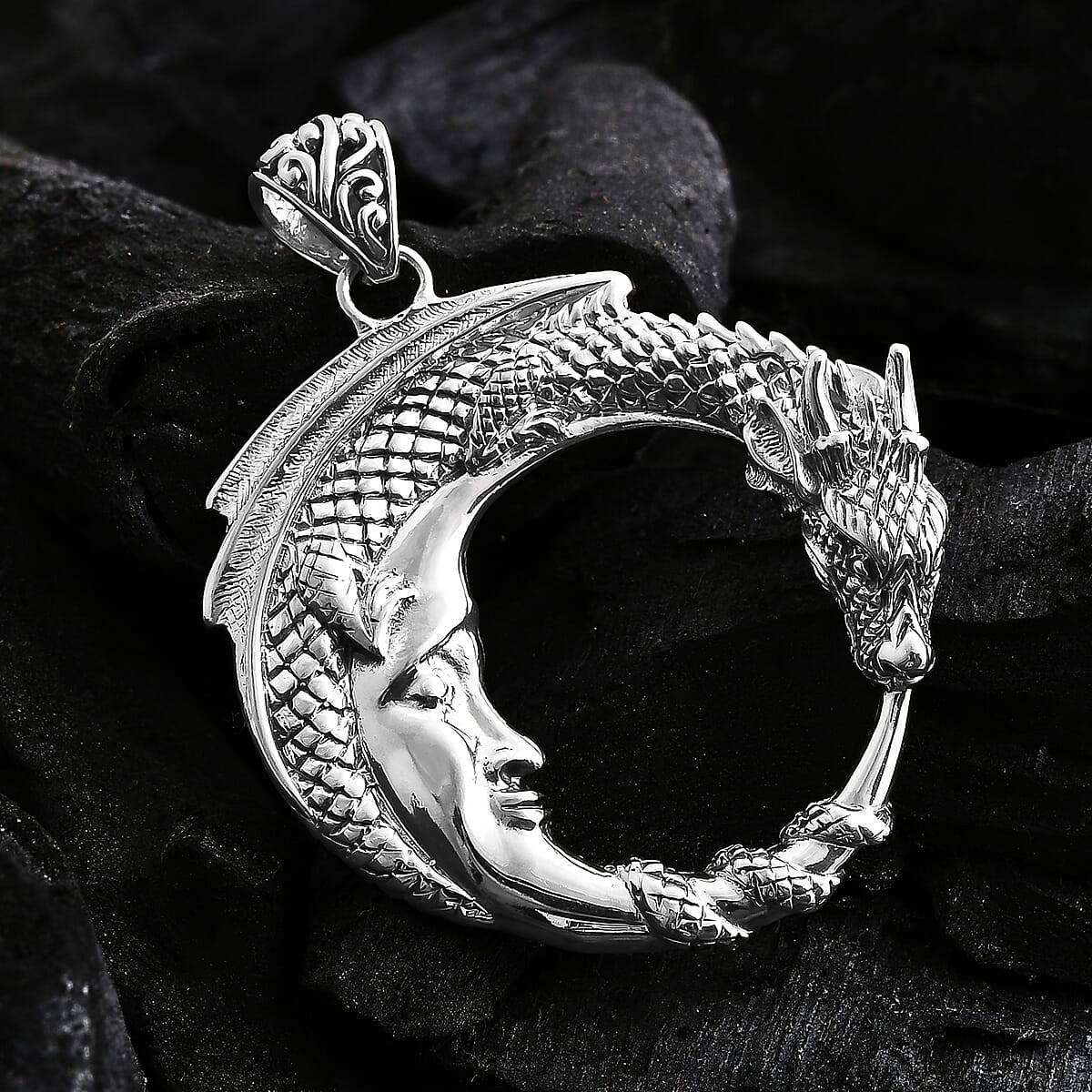 Bali Legacy Moon with Dragon Pendant in Sterling Silver 8.30 Grams image number 1