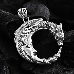 D'Joy Bali Legacy Moon with Dragon Pendant without Chain in Sterling Silver 8.30 Grams