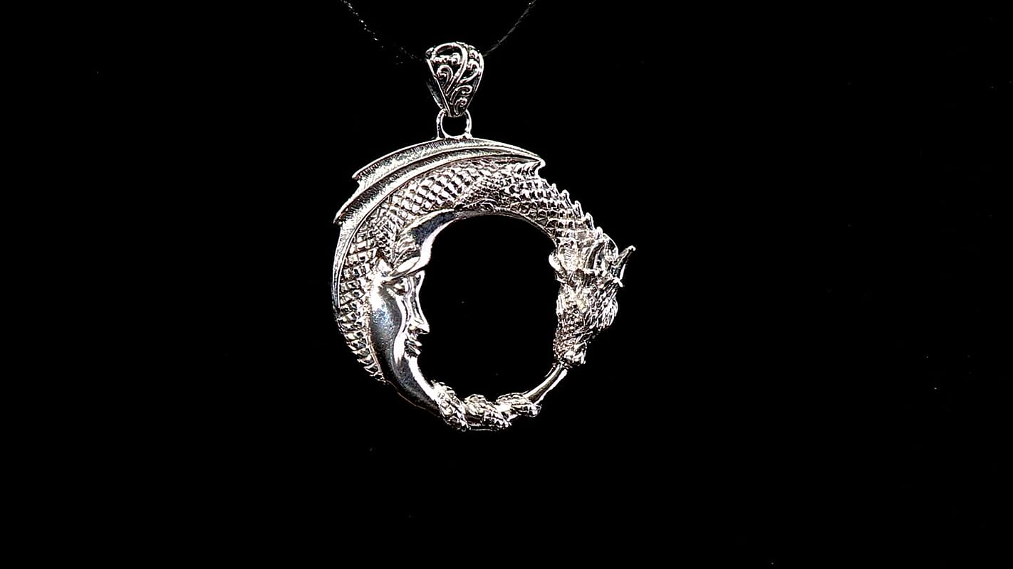 D'Joy Bali Legacy Moon with Dragon Pendant without Chain in Sterling Silver 8.30 Grams