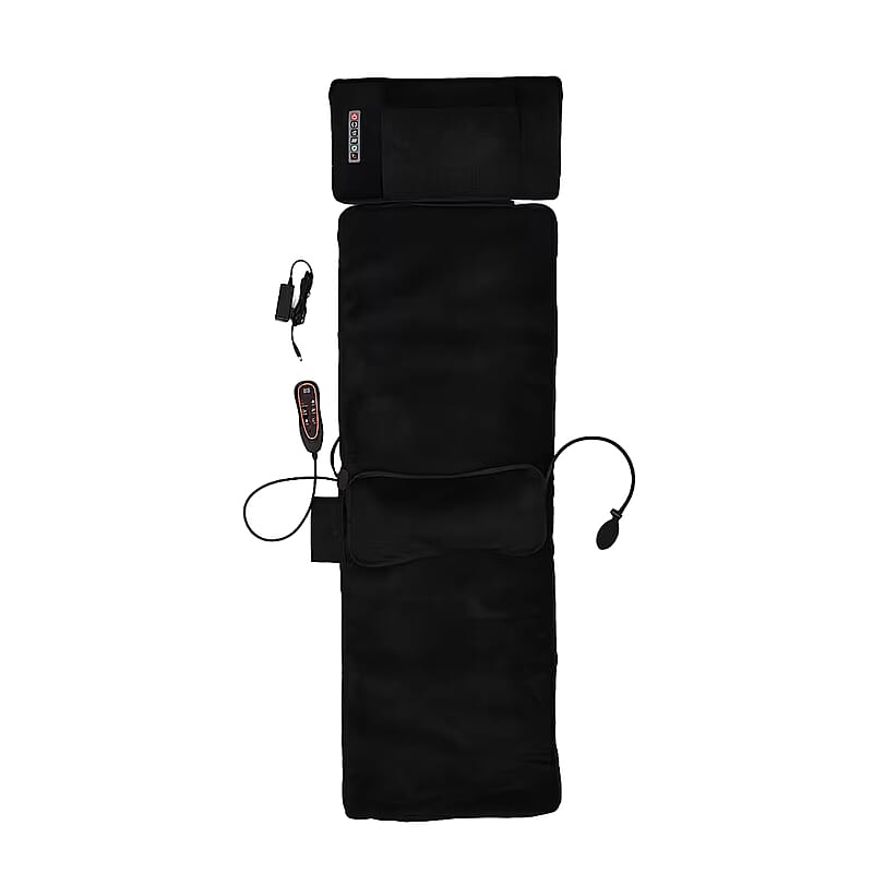 Livmore 3Pcs Set - Black Faux Leather Massage Mat with 20 Kneading Massage Heads and 2 Working Modes