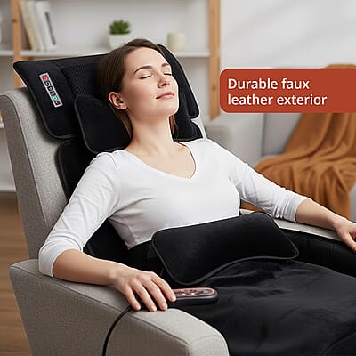 Livmore 3Pcs Set - Black Faux Leather Massage Mat with 20 Kneading Massage Heads and 2 Working Modes