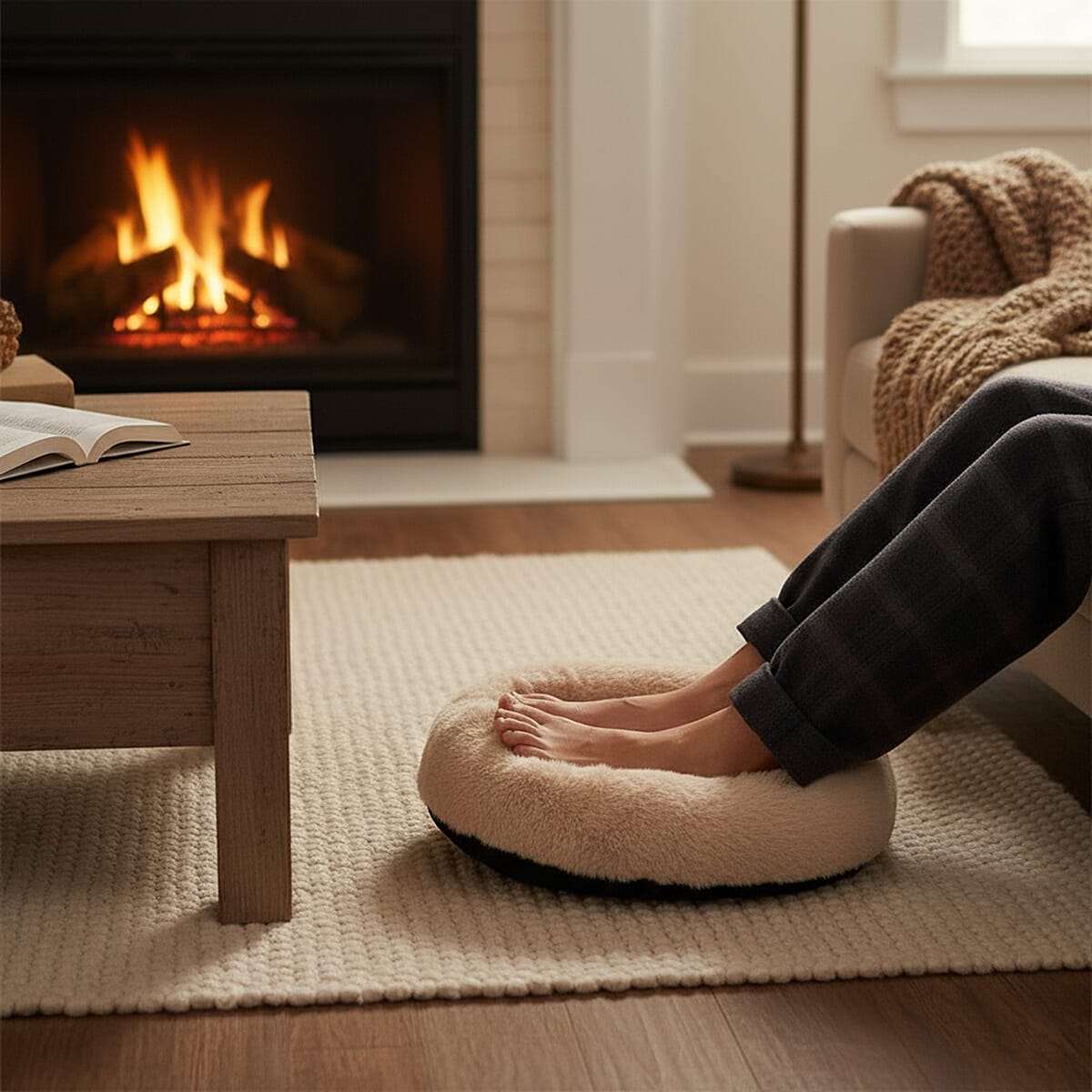 Livmore Cream Heated Plush Foot Massage Warmer image number 1