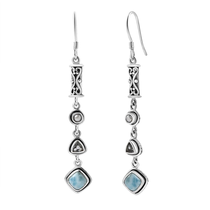Premium Larimar and Multi Gemstone 4.20 ctw Earrings in Sterling Silver