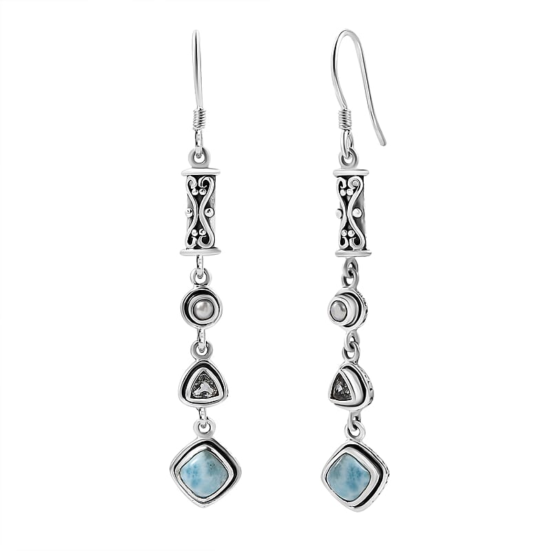 Premium Larimar and Multi Gemstone 4.20 ctw Earrings in Sterling Silver