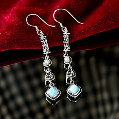 Premium Larimar and Multi Gemstone 4.20 ctw Earrings in Sterling Silver