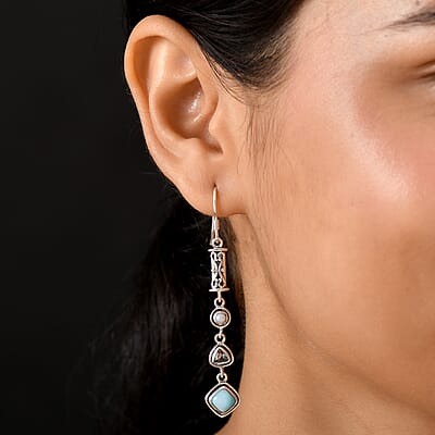 Premium Larimar and Multi Gemstone 4.20 ctw Earrings in Sterling Silver