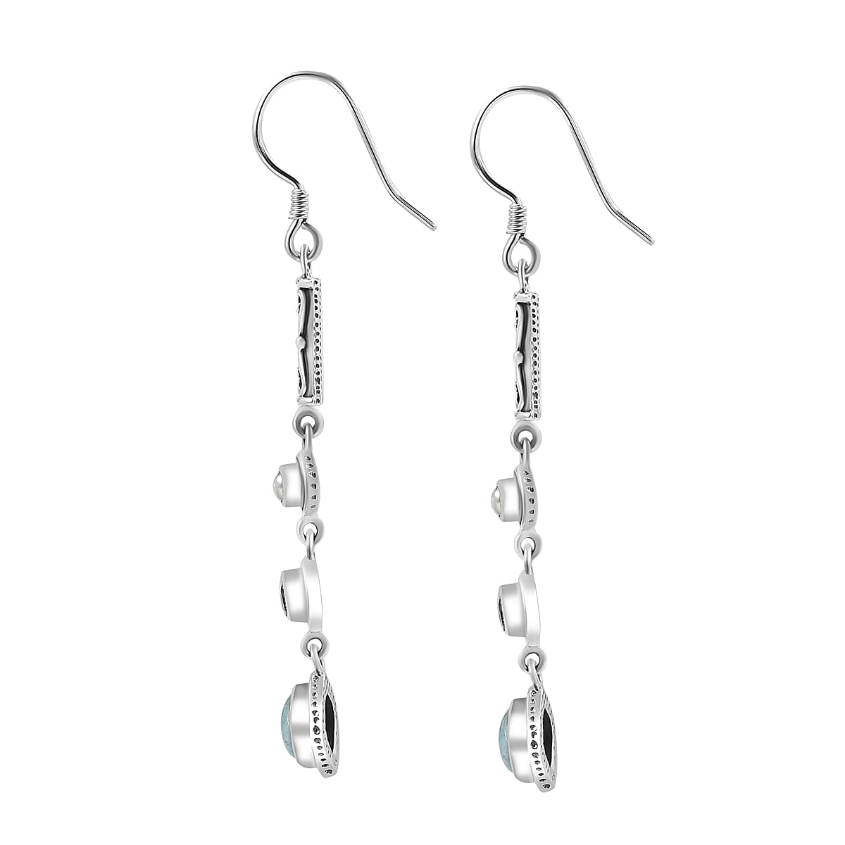 Premium Larimar and Multi Gemstone 4.20 ctw Earrings in Sterling Silver