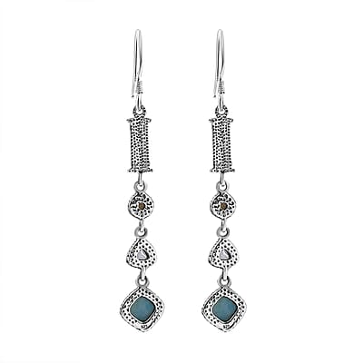 Premium Larimar and Multi Gemstone 4.20 ctw Earrings in Sterling Silver