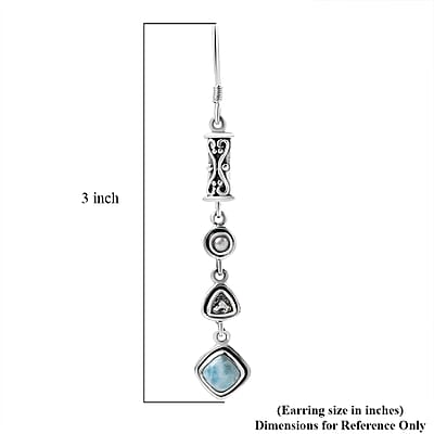 Premium Larimar and Multi Gemstone 4.20 ctw Earrings in Sterling Silver