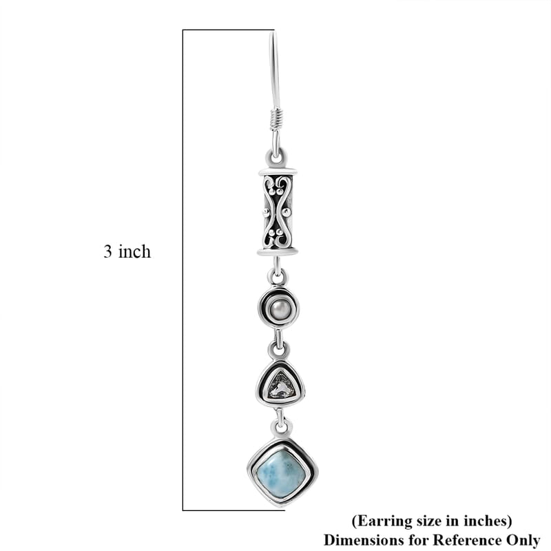 Premium Larimar and Multi Gemstone 4.20 ctw Earrings in Sterling Silver