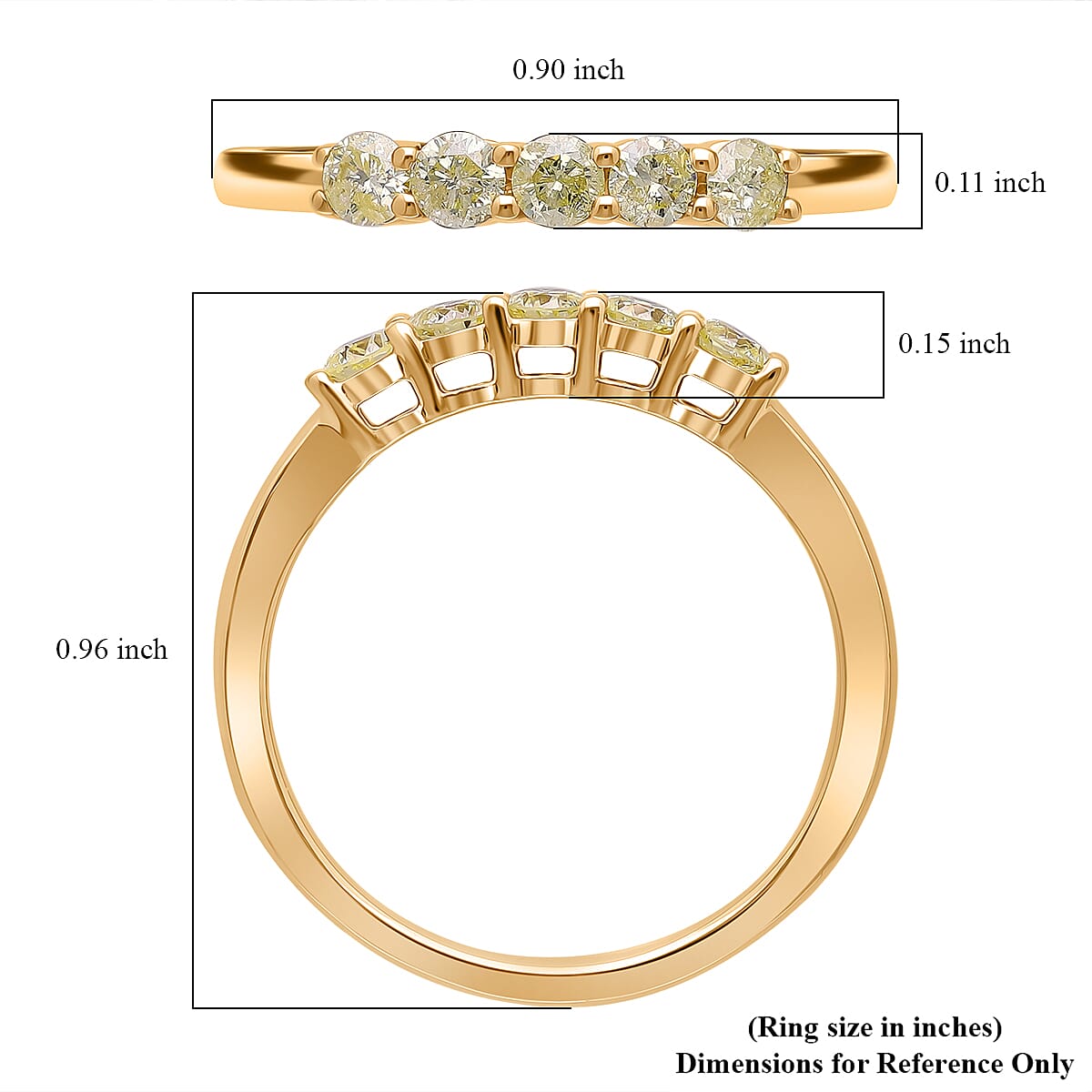 D'Joy Natural Yellow Diamond I3 0.50 ctw Ring in 18K Vermeil Yellow Gold Over Sterling Silver (Size 7.0)