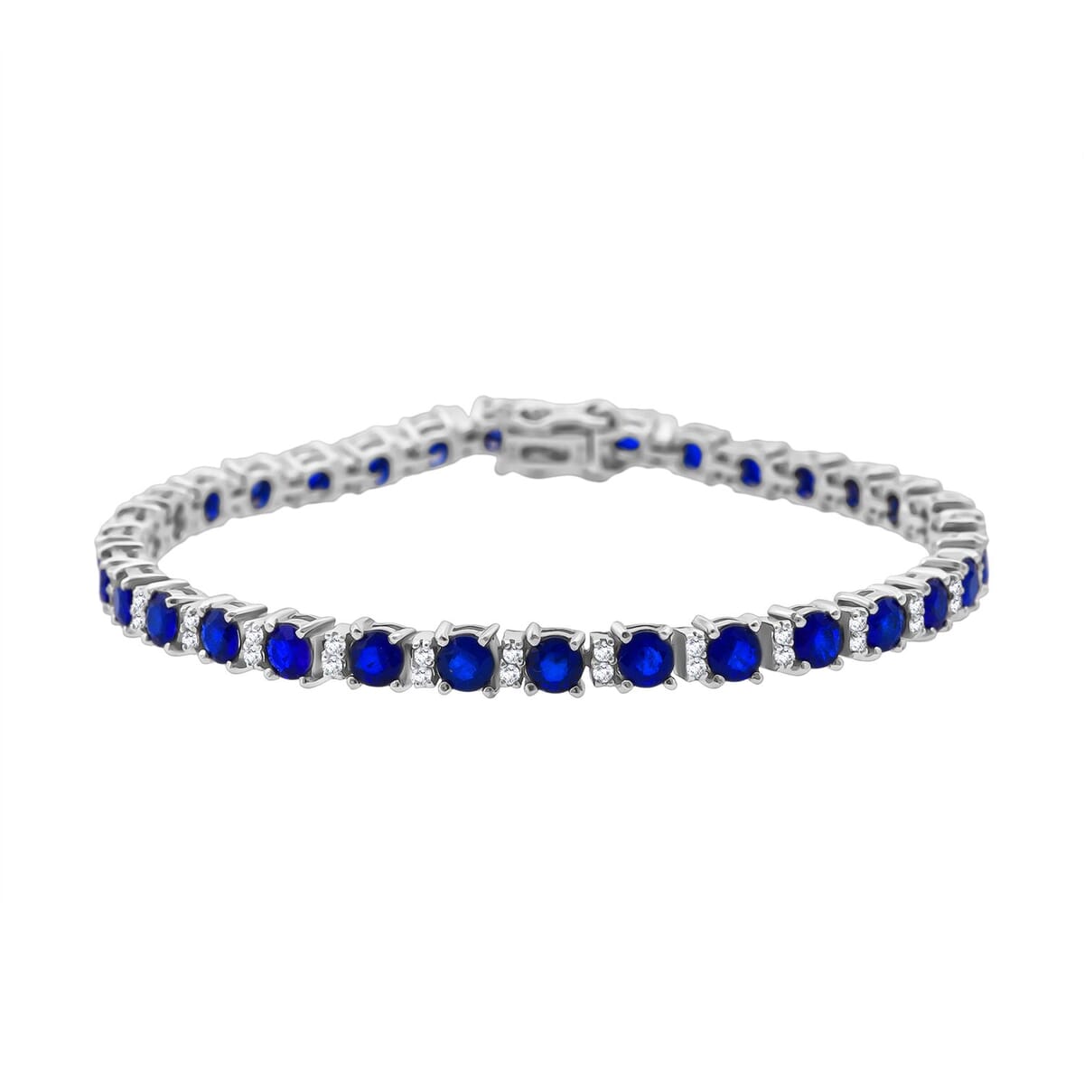 D'Joy Tanzanian Blue Spinel (DF) and White Zircon 10.15 ctw Bracelet in Rhodium Over Sterling Silv (6.50 In)  image number 0