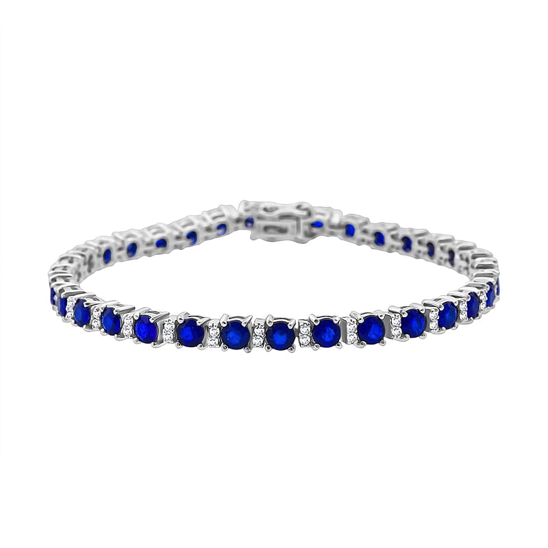 D'Joy Tanzanian Blue Spinel (DF) and White Zircon 6.60 ctw Midnight Starline Bracelet in Rhodium Over Sterling Silver (6.50 In)