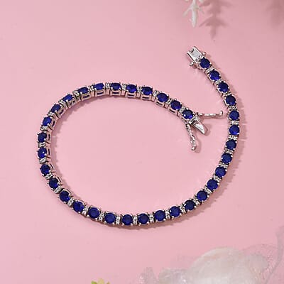 D'Joy Tanzanian Blue Spinel (DF) and White Zircon 6.60 ctw Midnight Starline Bracelet in Rhodium Over Sterling Silver (6.50 In)