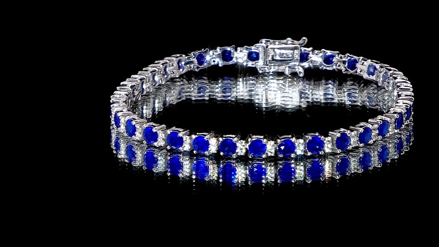 D'Joy Tanzanian Blue Spinel (DF) and White Zircon 10.15 ctw Bracelet in Rhodium Over Sterling Silv (6.50 In)