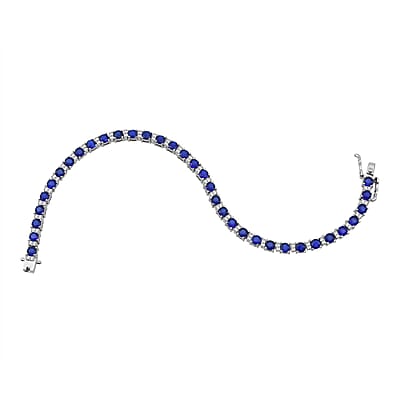 D'Joy Tanzanian Blue Spinel (DF) and White Zircon 6.60 ctw Midnight Starline Bracelet in Rhodium Over Sterling Silver (6.50 In)