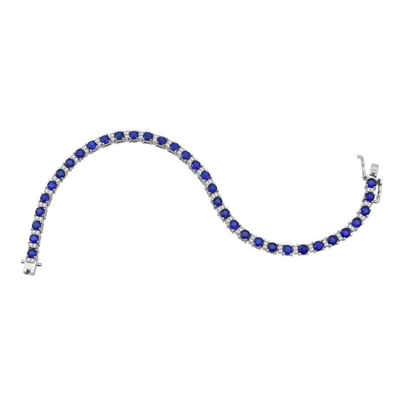 D'Joy Tanzanian Blue Spinel (DF) and White Zircon 6.60 ctw Midnight Starline Bracelet in Rhodium Over Sterling Silver (6.50 In)