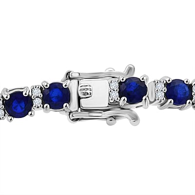 D'Joy Tanzanian Blue Spinel (DF) and White Zircon 6.60 ctw Midnight Starline Bracelet in Rhodium Over Sterling Silver (6.50 In)