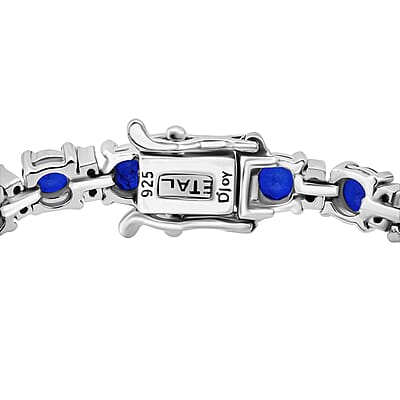 D'Joy Tanzanian Blue Spinel (DF) and White Zircon 6.60 ctw Midnight Starline Bracelet in Rhodium Over Sterling Silver (6.50 In)