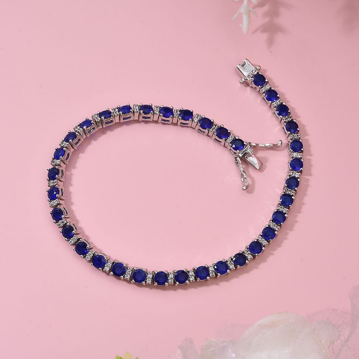 D'Joy Tanzanian Blue Spinel (DF) and White Zircon 7.50 ctw Midnight Starline Bracelet in Rhodium Over Sterling Silver (7.25 In) image number 1