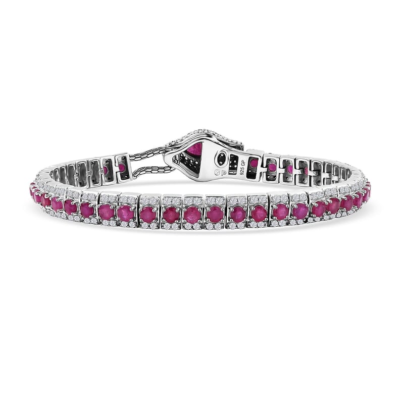 GP Trionfo Collection Niassa Ruby (FF) and Multi Gemstone 12.35 ctw Bracelet in Rhodium Over Sterling Silver (7.25 In)